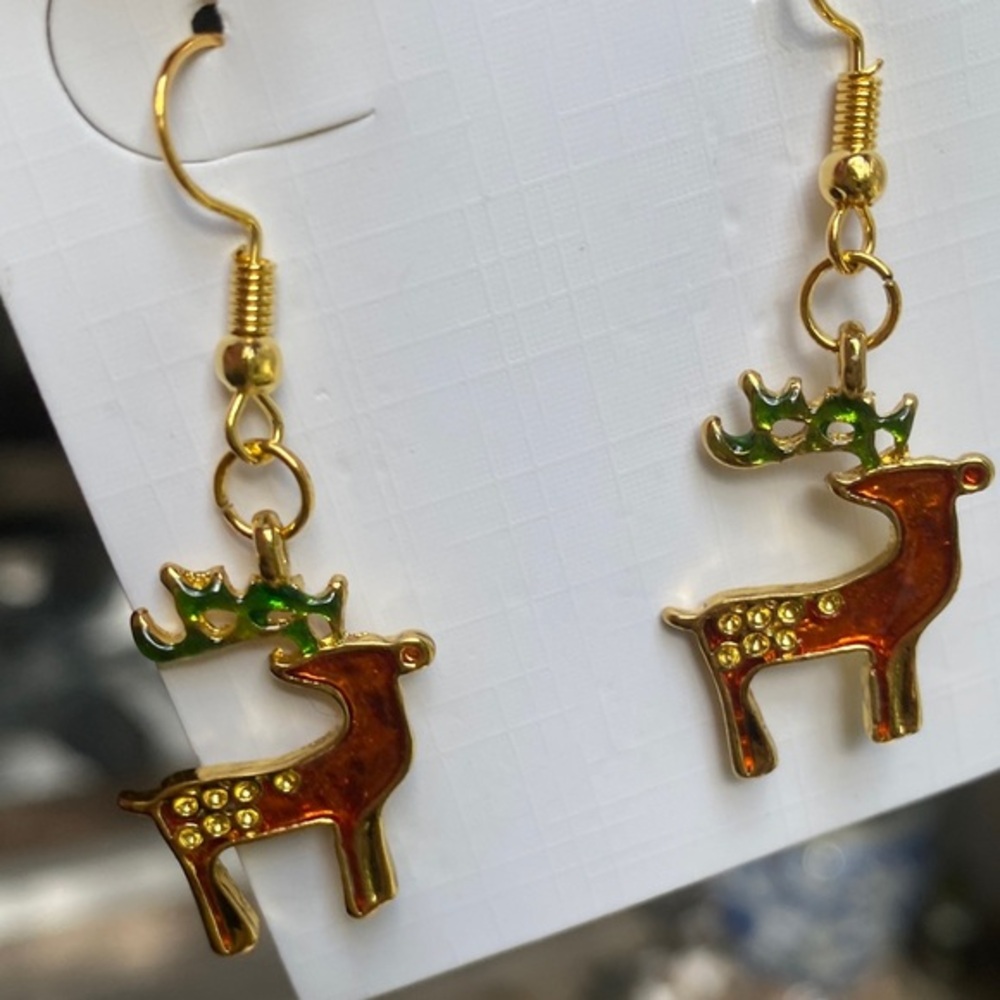 Gold and Brown Reindeer Earrings